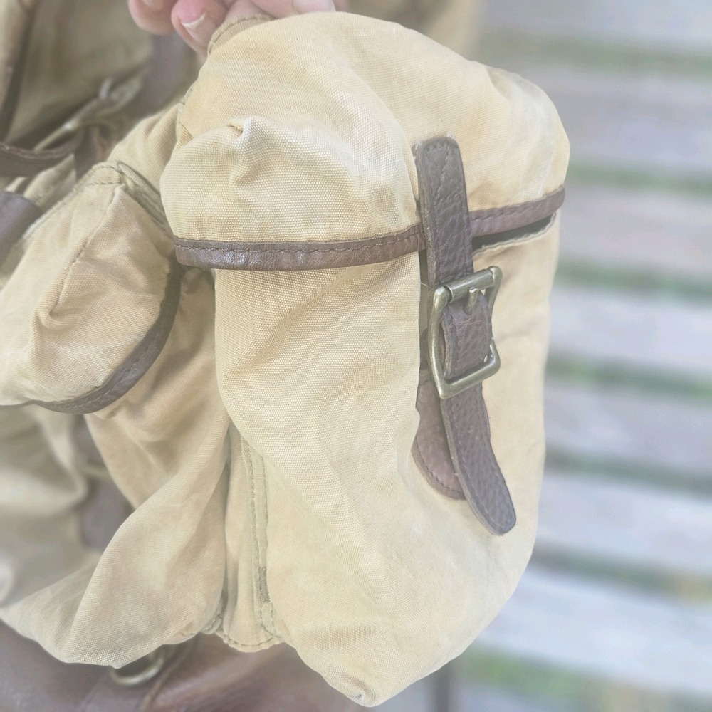 Vintage L.L. Bean Continental Rucksack Backpack Waxed Canvas Leather - Picture 13 of 16